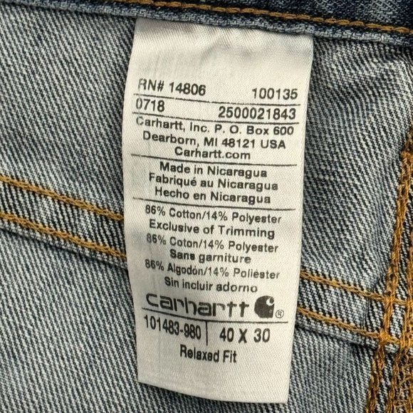 Carhartt Men's Size 40 x 30 Blue Straight Leg Relaxed Fit Jeans - Picture 4 of 9